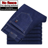 2020 Winter New Men's Warm Slim Fit Jeans Business Fashion Thicken Denim Trousers Fleece Stretch Brand Pants Black Blue